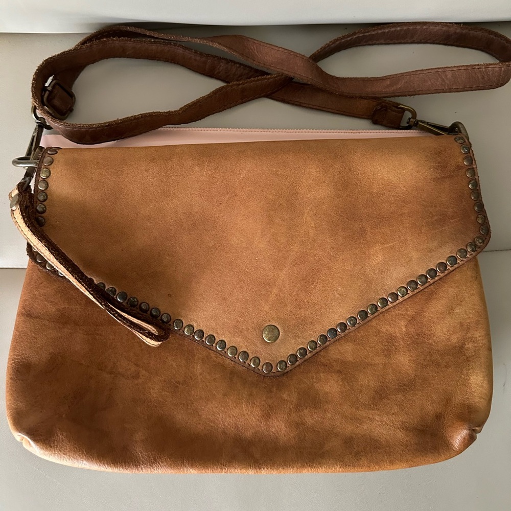Genuine leather messenger crossbody